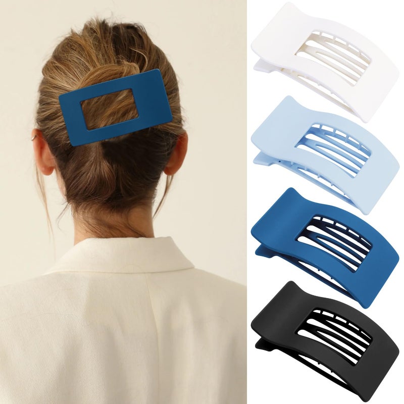 Velscrun Flat Hair Clips for Women Girls, Matte Lay Flat Claw Clips, Strong Hold Large Side Hair Clip All Hair Types, French Duck Billed Non Slip Grip Daily Styling Hair Jaw Claw Clip Blue - Image 1