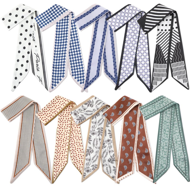 Chicingyou 10 Pcs Purse Scarf Headband Scarves Women Skinny Hair Scarf Handbag Ribbon Headband Accessories Neck Decorative(Classic) - Image 1
