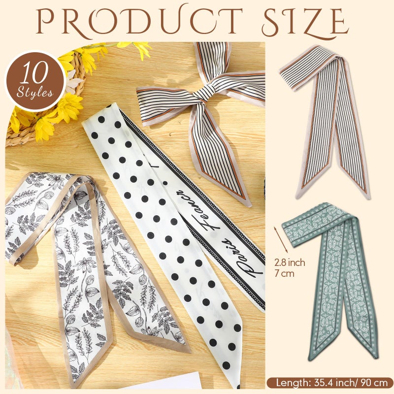 Chicingyou 10 Pcs Purse Scarf Headband Scarves Women Skinny Hair Scarf Handbag Ribbon Headband Accessories Neck Decorative(Classic) - Image 2