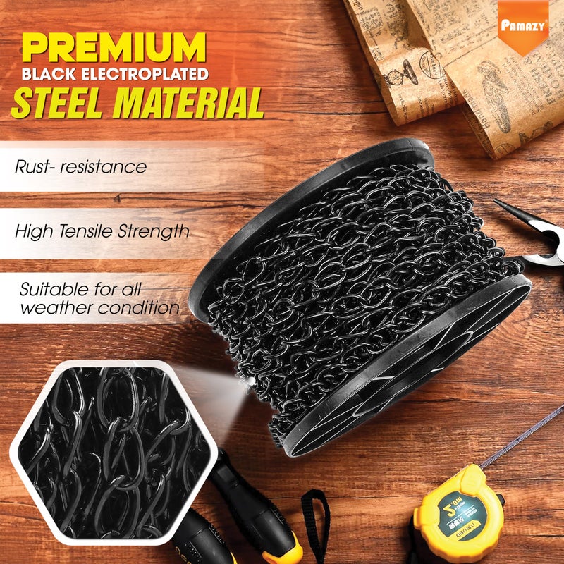 PAMAZY [Upgraded] 50FT Black Electroplated Steel Hanging Chain Roll, Pliers Included, 20LBS Load Capacity, Durable, Rust-Resistant, Adjustable Length for Hanging Bird Feeders, Planters, Lanterns, Billboards - Image 2