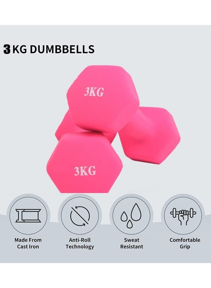 Scrolls Dumbbells Hand Weights Set of 2 - Vinyl Coated Exercise & Fitness Dumbbell for Home Gym Equipment Workouts Strength Training Free Weights for Women, Men (PINK, 3KGX2) - Image 2