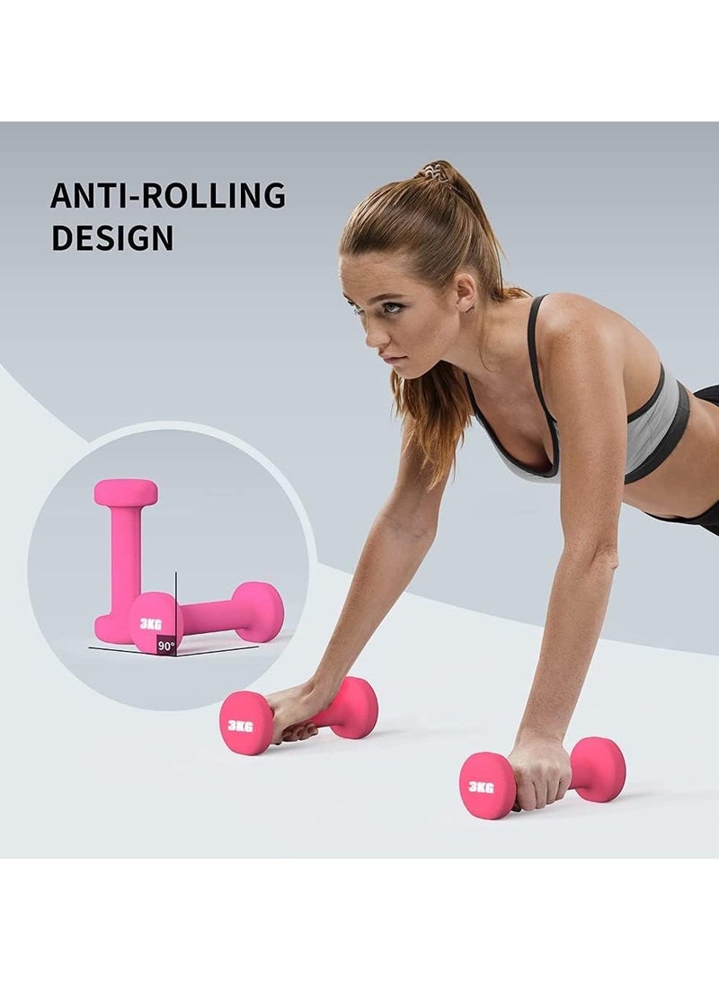 Scrolls Dumbbells Hand Weights Set of 2 - Vinyl Coated Exercise & Fitness Dumbbell for Home Gym Equipment Workouts Strength Training Free Weights for Women, Men (PINK, 3KGX2) - Image 3