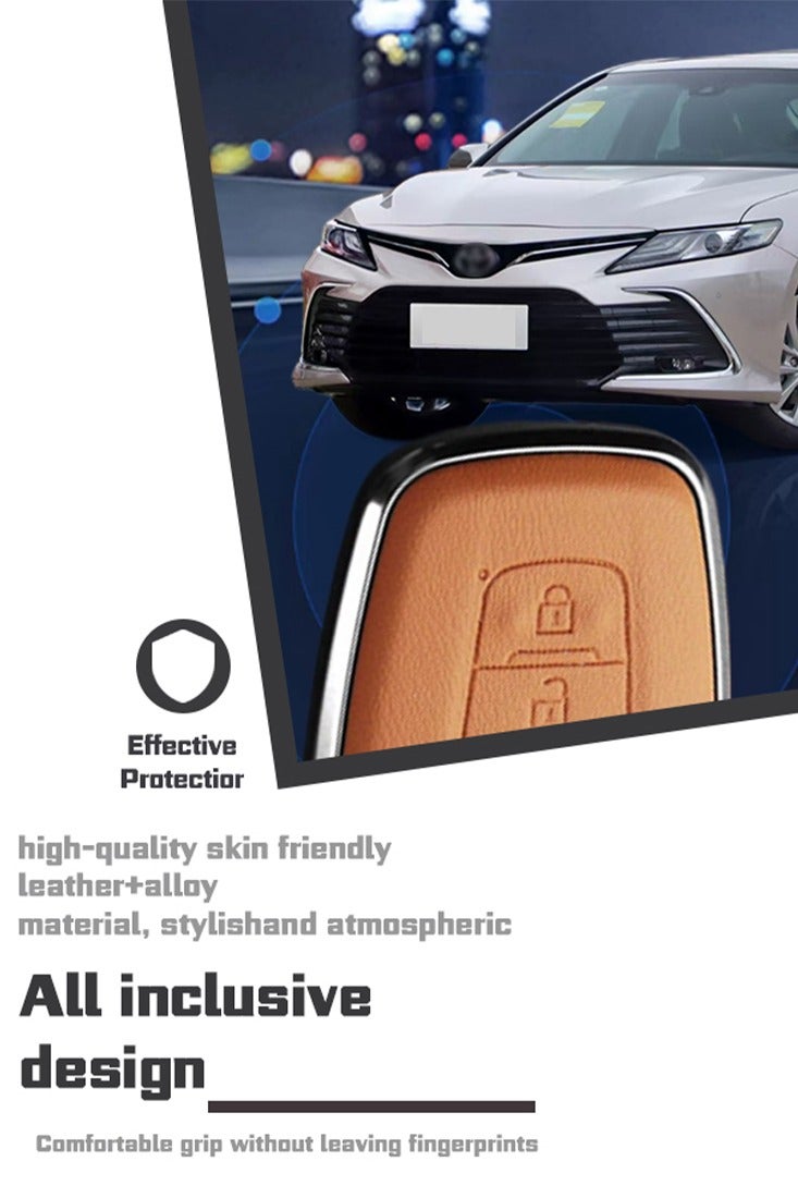 مفتاح غطاء حماية مناسبة لأنّ تويوتا سيارة مفتاح مصنوع من سبائك الزنك والجلود البقر أفضل حماية السيارة الأصلية الرئيسية أزياء مقاومة للاهتراء بسيطة الراقية - Image 2