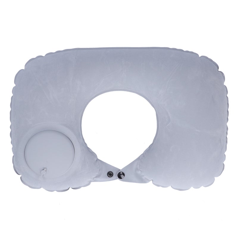 Inflatable Air Pillow U Shaped Press Automatic Inflation for Airplane Car Office Train HomeGray - Image 1
