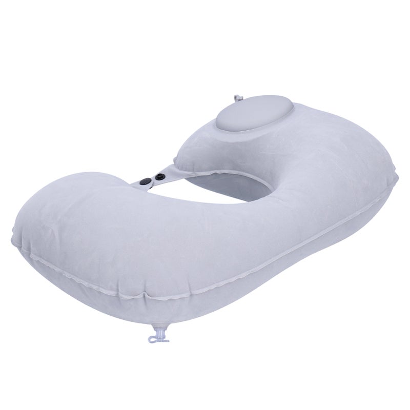 Inflatable Air Pillow U Shaped Press Automatic Inflation for Airplane Car Office Train HomeGray - Image 4