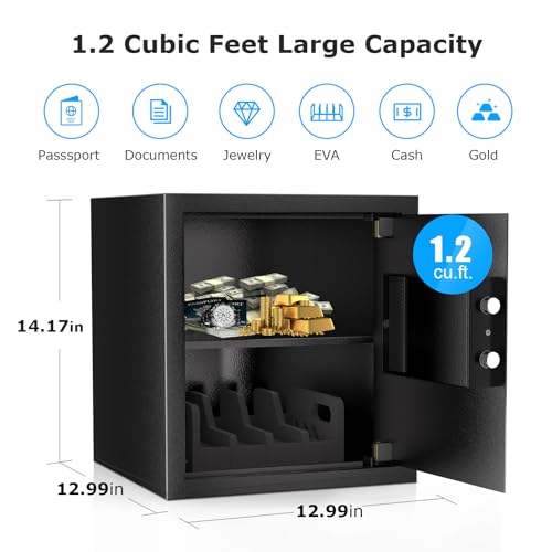 Bonsaii Safe Box with Holder and Removable Shelf, 1.2 Cu. Ft Steel Security Cabinet with Digital Keypad Lock and Type C Port for Home, Office, Valuables, Money, Jewelry, 12.99"W x 12.99"D x 14.17"H - Image 2