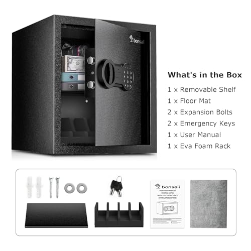 Bonsaii Safe Box with Holder and Removable Shelf, 1.2 Cu. Ft Steel Security Cabinet with Digital Keypad Lock and Type C Port for Home, Office, Valuables, Money, Jewelry, 12.99"W x 12.99"D x 14.17"H - Image 5