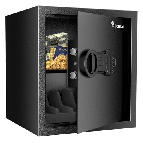 Bonsaii Safe Box with Holder and Removable Shelf, 1.2 Cu. Ft Steel Security Cabinet with Digital Keypad Lock and Type C Port for Home, Office, Valuables, Money, Jewelry, 12.99"W x 12.99"D x 14.17"H - Image 1