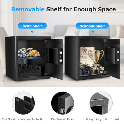 Bonsaii Safe Box with Holder and Removable Shelf, 1.2 Cu. Ft Steel Security Cabinet with Digital Keypad Lock and Type C Port for Home, Office, Valuables, Money, Jewelry, 12.99"W x 12.99"D x 14.17"H - Image 4
