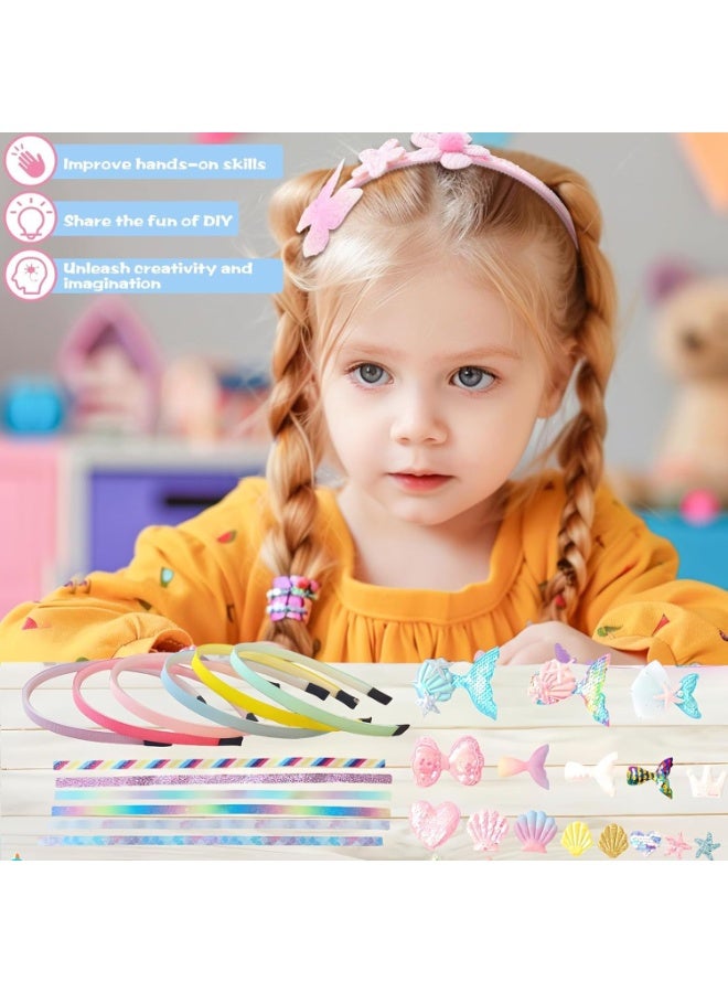 Capstro DIY Headband Making Kit Universal Edition – 6 Satin Headbands with Bows, Butterflies, Flowers, Glitter Stars, Ribbons, Resin Charms & Gems – Creative Arts & Crafts Gift for Girls Age 5+ - Image 5