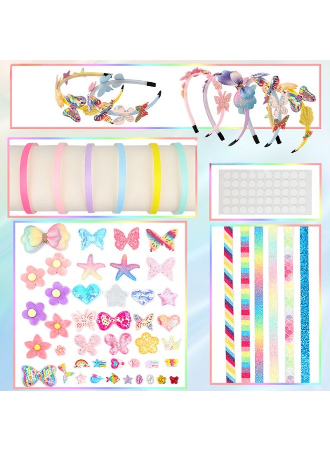 Capstro DIY Headband Making Kit Universal Edition – 6 Satin Headbands with Bows, Butterflies, Flowers, Glitter Stars, Ribbons, Resin Charms & Gems – Creative Arts & Crafts Gift for Girls Age 5+ - Image 3