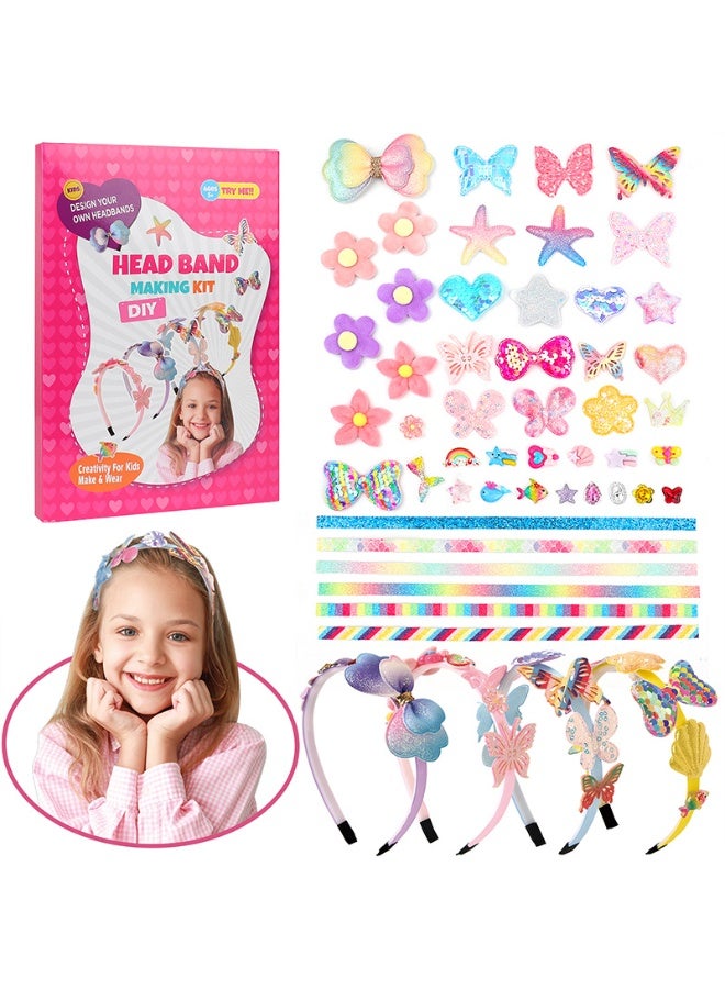 Capstro DIY Headband Making Kit Universal Edition – 6 Satin Headbands with Bows, Butterflies, Flowers, Glitter Stars, Ribbons, Resin Charms & Gems – Creative Arts & Crafts Gift for Girls Age 5+ - Image 1