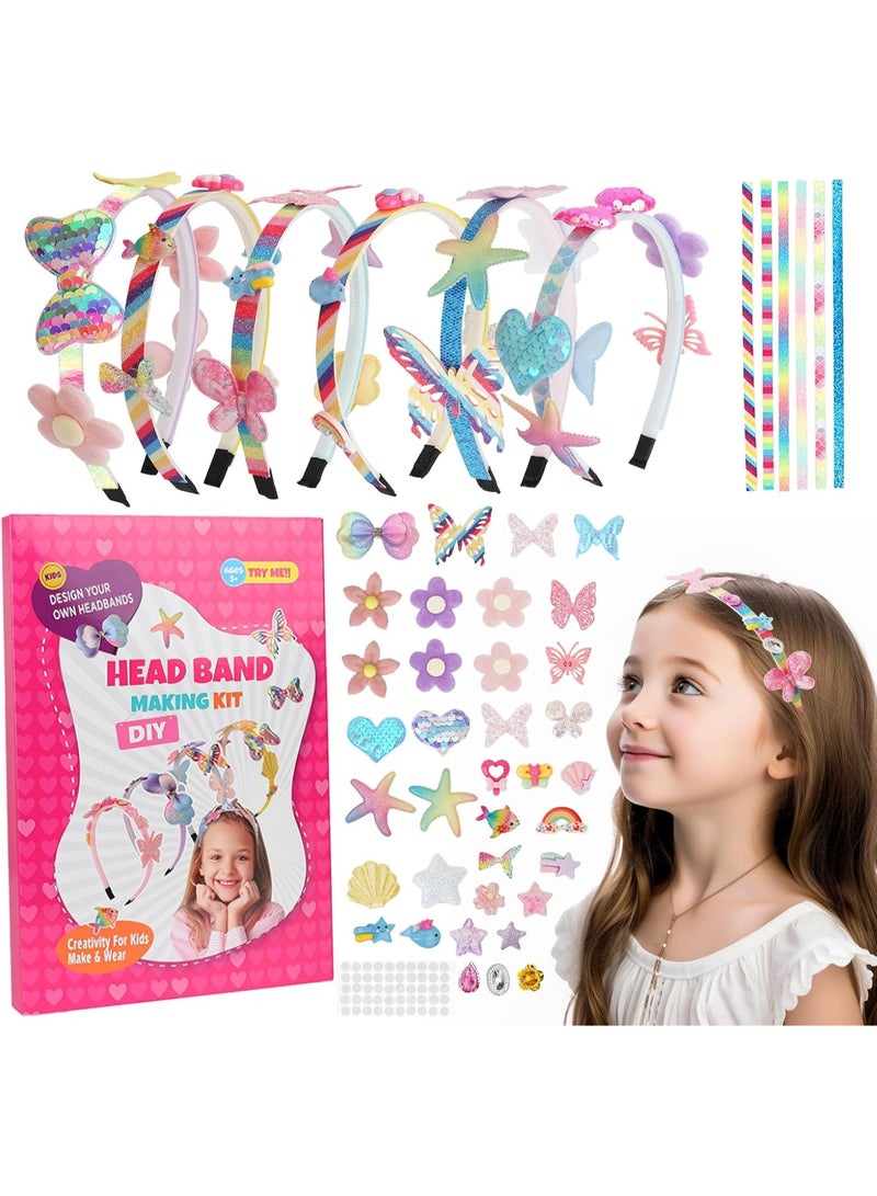 Capstro DIY Headband Making Kit Universal Edition – 6 Satin Headbands with Bows, Butterflies, Flowers, Glitter Stars, Ribbons, Resin Charms & Gems – Creative Arts & Crafts Gift for Girls Age 5+ - Image 4