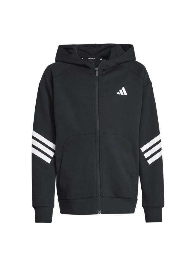 Adidas J Fi 3S Fz Hd Black Training Track Tops For Junior 7-8Y