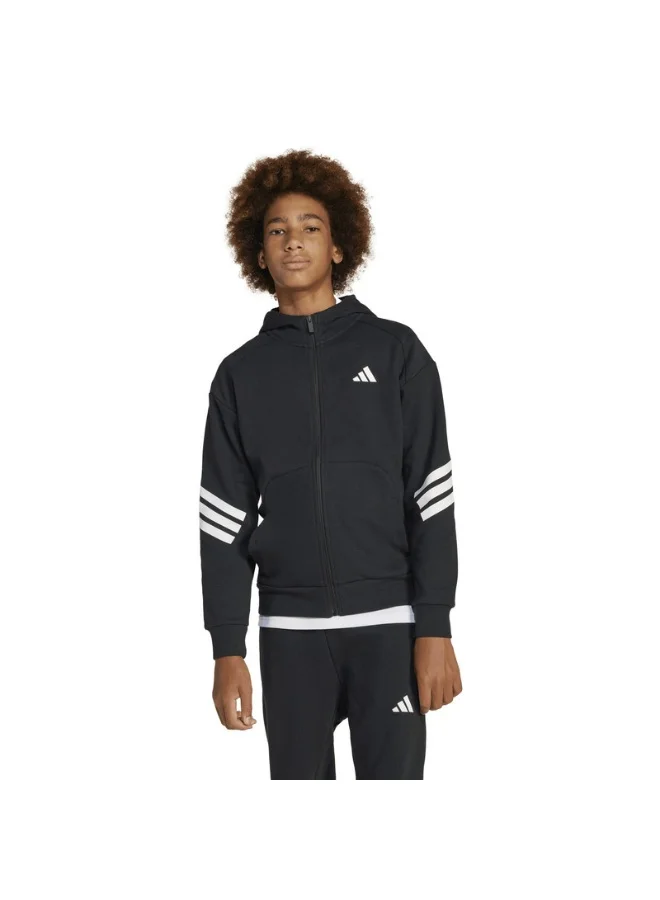 Adidas J Fi 3S Fz Hd Black Training Track Tops For Junior 7-8Y