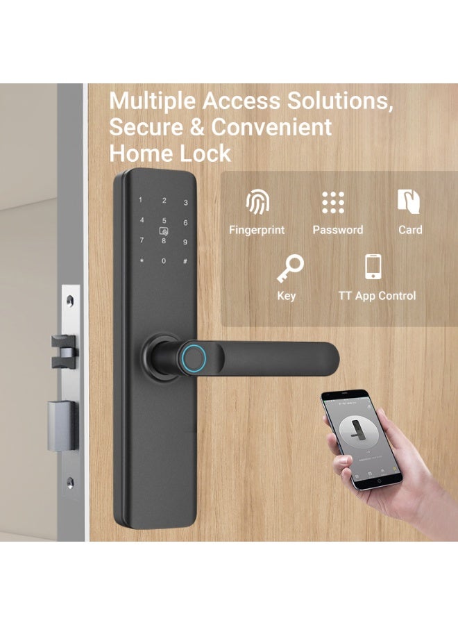 سوبر 5 قفل باب ذكي يعمل عبر شبكة WiFi (دخول بدون مفتاح) - يدعم طرق الفتح المتعددة: بصمة الإصبع، كلمة المرور، البطاقة، والمفتاح الميكانيكي - مناسب لأبواب المكاتب والمنازل وغرف النوم بسُمك 55 مم. - Image 2