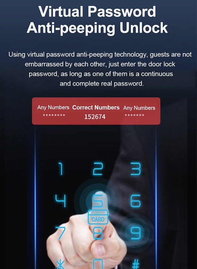 سوبر 5 قفل باب ذكي يعمل عبر شبكة WiFi (دخول بدون مفتاح) - يدعم طرق الفتح المتعددة: بصمة الإصبع، كلمة المرور، البطاقة، والمفتاح الميكانيكي - مناسب لأبواب المكاتب والمنازل وغرف النوم بسُمك 55 مم. - Image 5