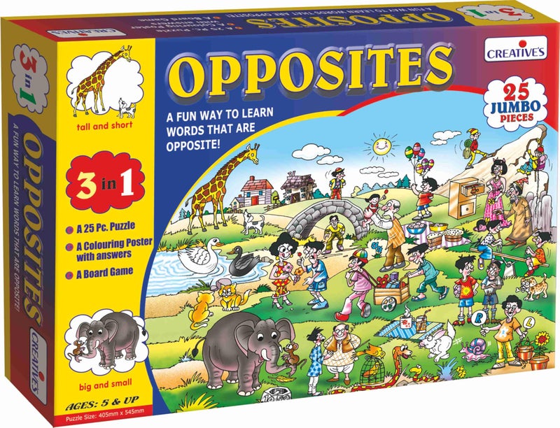 Creative's Opposites 3 in 1 | Educational Puzzles | Learning Opposite Words Puzzles | Fun Game for Kids | 25 Pieces Jigsaw Puzzles & Board Game | Ages 5 & Up - Image 1
