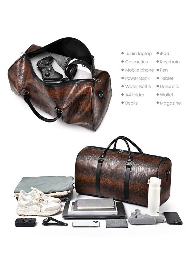 SHABILI Men's High-Capacity PU Duffle Bag, Weekender Carry Bag Gents Bag Gym Bag Sports Bag Tourist Bag, Multi-Pocket Hand Luggage with Detachable Strap for Business Trips, Fitness, Weekend Getaways (Brown) - Image 3