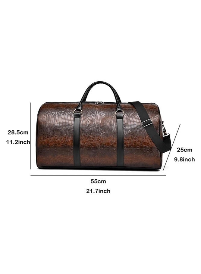 SHABILI Men's High-Capacity PU Duffle Bag, Weekender Carry Bag Gents Bag Gym Bag Sports Bag Tourist Bag, Multi-Pocket Hand Luggage with Detachable Strap for Business Trips, Fitness, Weekend Getaways (Brown) - Image 5