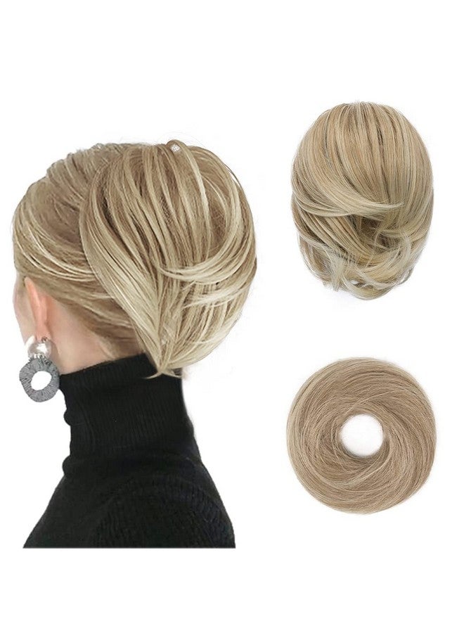 BARSDAR Hair Bun Ponytail Extension, Straight Synthetic Hairpiece Fully Short Ponytail Bun Extensions Hair Accessories Elastic Easy Scrunchie For Women (Light Ash Blonde Mix Bleach Blonde) - Image 1