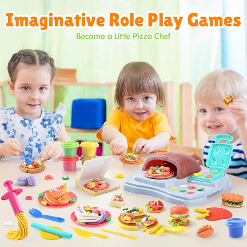 PLAY 2 in 1 Color Dough Sets for Kids Ages 248 Kitchen Creations Ice Cream Pizza Maker Machine Art Crafts Play Food Toys for 3 Year Old Girls Boys and Up 8 Cans of Modeling Compound Dough2 oz Cans - Image 5