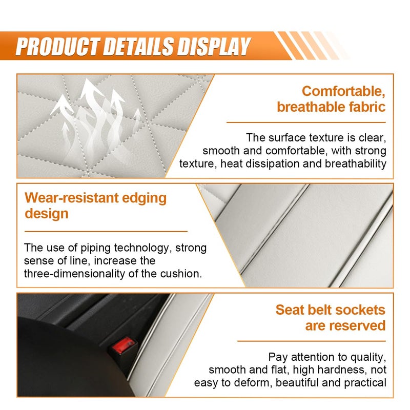 UHANBUT Luxury Faux Leather Car Seat Cover, Anti-Slip Waterproof Universal Front Bottom Seat Protector with Storage Pocket, Triangular Pattern Vehicle Seats Cushion for Sedans, SUVs, Trucks (Grey) - Image 3