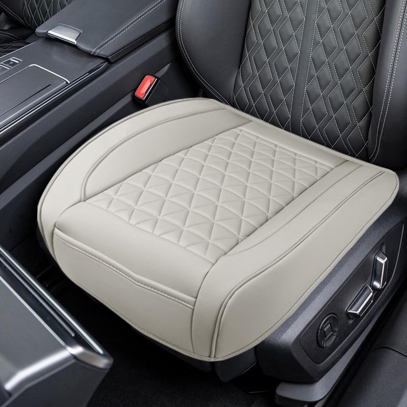 UHANBUT Luxury Faux Leather Car Seat Cover, Anti-Slip Waterproof Universal Front Bottom Seat Protector with Storage Pocket, Triangular Pattern Vehicle Seats Cushion for Sedans, SUVs, Trucks (Grey) - Image 1