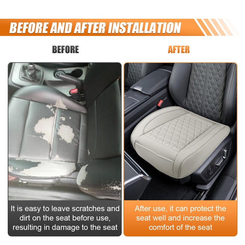 UHANBUT Luxury Faux Leather Car Seat Cover, Anti-Slip Waterproof Universal Front Bottom Seat Protector with Storage Pocket, Triangular Pattern Vehicle Seats Cushion for Sedans, SUVs, Trucks (Grey) - Image 5