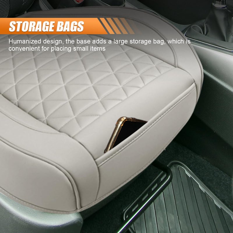 UHANBUT Luxury Faux Leather Car Seat Cover, Anti-Slip Waterproof Universal Front Bottom Seat Protector with Storage Pocket, Triangular Pattern Vehicle Seats Cushion for Sedans, SUVs, Trucks (Grey) - Image 4