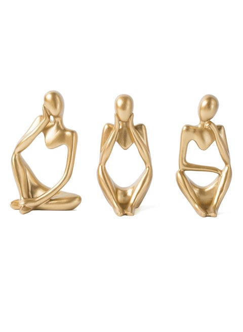 Gold Decor Thinker Statue Abstract Art Sculpture, Set Of 3, Gold