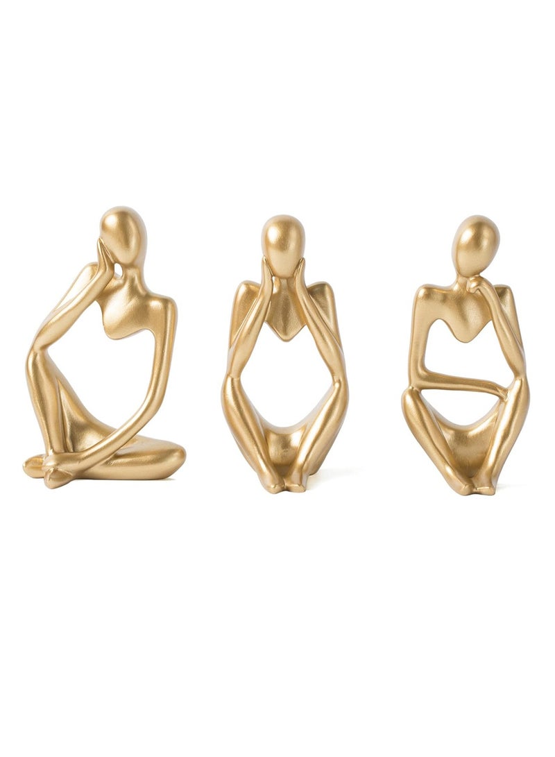 Gold Decor Thinker Statue Abstract Art Sculpture, Set Of 3, Gold - Image 1
