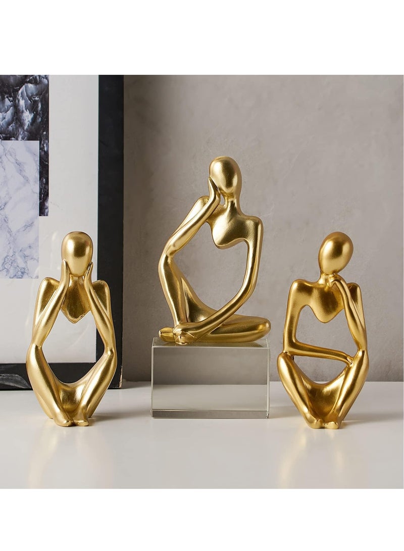 Gold Decor Thinker Statue Abstract Art Sculpture, Set Of 3, Gold - Image 2