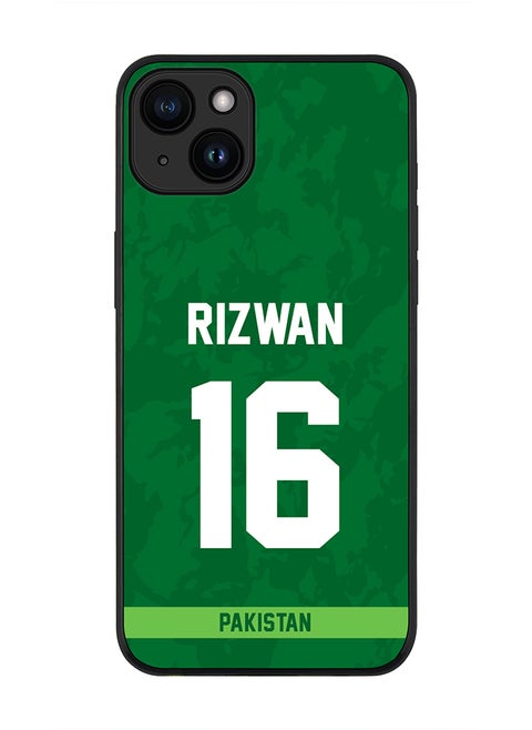 Cover for iPhone 15 Case , Rugged Black Slim fit Soft Flexible Thin Protective Phone Cases - Player Name - Mohammad Rizwan, Jersey Number- 16