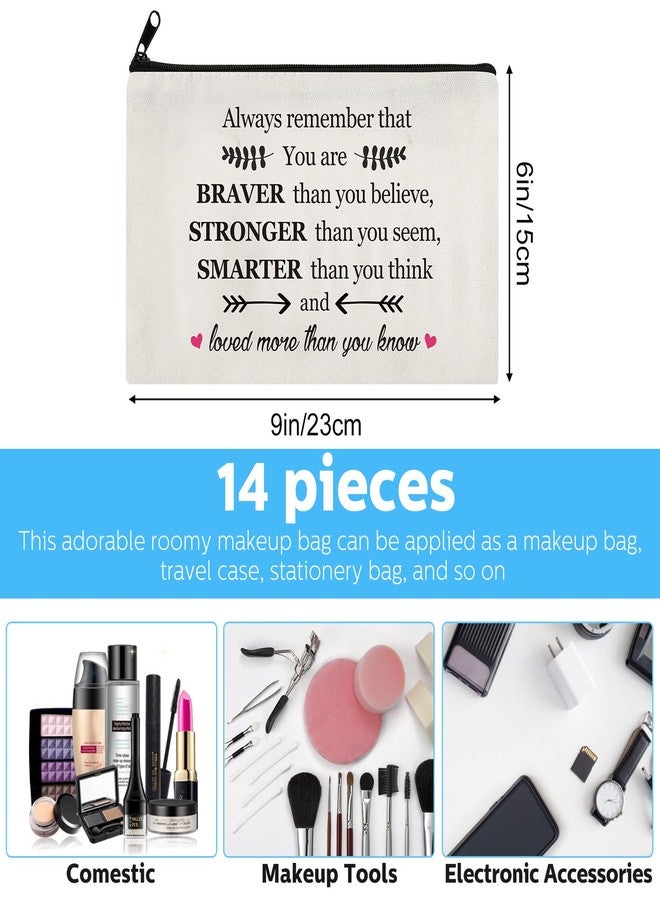 Saintrygo 14 Pieces Inspirational Gifts for Women Positive Makeup Bags Christmas Thanksgiving Always Remember You Are Braver Than You Think Encouragement Birthday Friendship Gift for Friend Mom Sister - Image 2