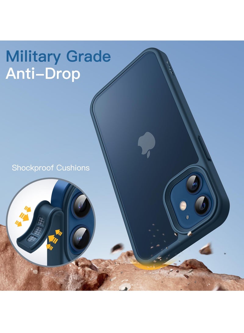 جي تيك حافظة غير لامعة لهاتف آيفون 12 ميني 5.4 بوصة مقاومة للصدمات بدرجة عسكرية حماية من السقوط غطاء خلفي شفاف بلوري مضاد لبصمات الأصابع أزرق - Image 3