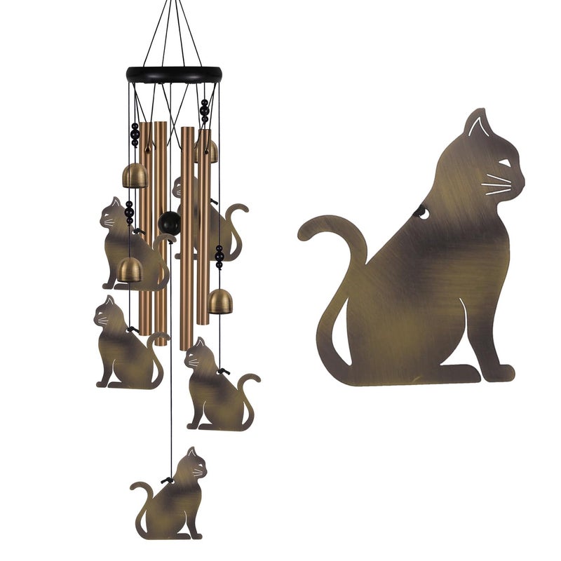 xxschy Garden Cat Wind Chimes Outdoor Indoor Decor - with 4 Tubes 4 Bells 5 Cats Wind Chime, Mobile Romantic Cat Wind Catcher, Cats Windchimes for Home, Mom Gifts, Balcony, Tree, Festival, Garden Decoration - Image 1