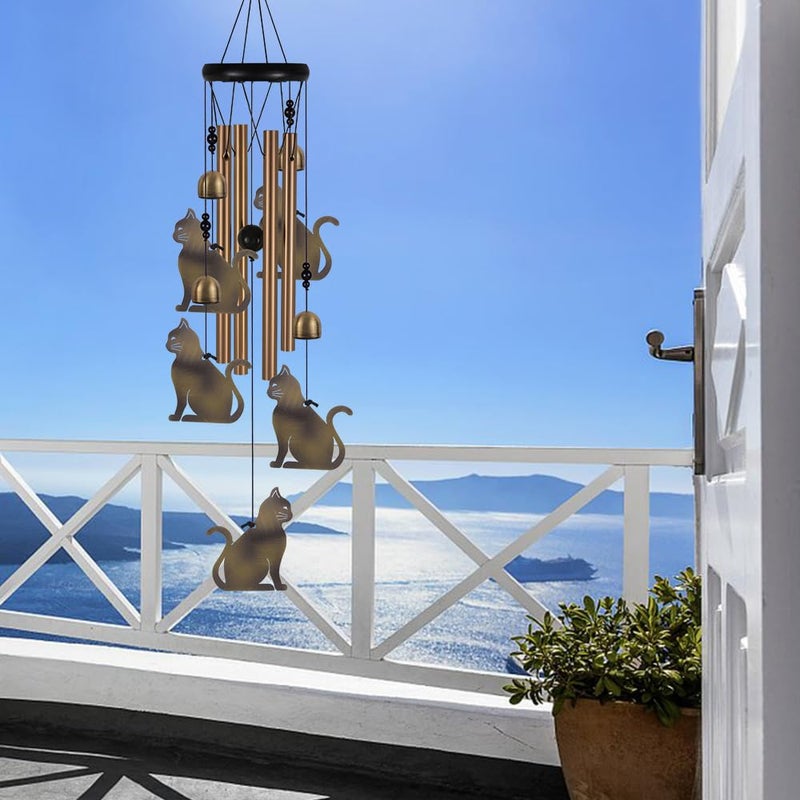 xxschy Garden Cat Wind Chimes Outdoor Indoor Decor - with 4 Tubes 4 Bells 5 Cats Wind Chime, Mobile Romantic Cat Wind Catcher, Cats Windchimes for Home, Mom Gifts, Balcony, Tree, Festival, Garden Decoration - Image 5
