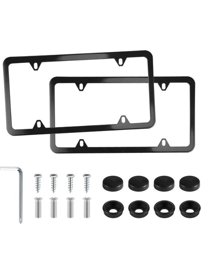 2pcs 4-hole stainless steel license plate frame,  car license plate covers, exterior vehicle accessories, minimalist design with bolt washers suitable for American vehicles - Image 1