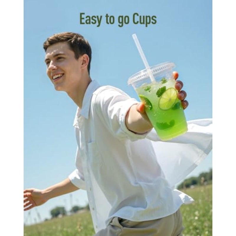 Plastic Cups with Lids and Straws 100 Pack 16 oz Clear Disposable Iced Coffee Cups - Image 4