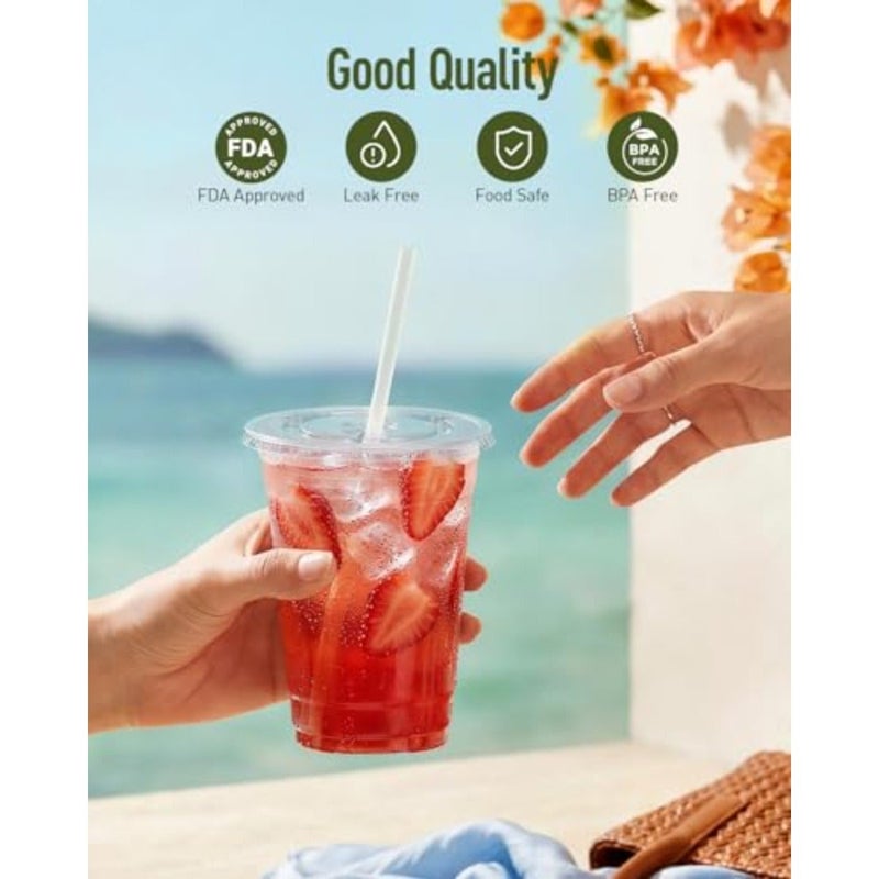 Plastic Cups with Lids and Straws 100 Pack 16 oz Clear Disposable Iced Coffee Cups - Image 3