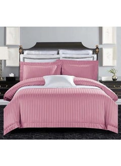 Doltri DOLTRI - 3-Piece Stripped 150 TC Cotton Sateen Bedsheet Set King Size Premium Collection (1 Bedsheet + 2 Pillow Cases) (Pink) 