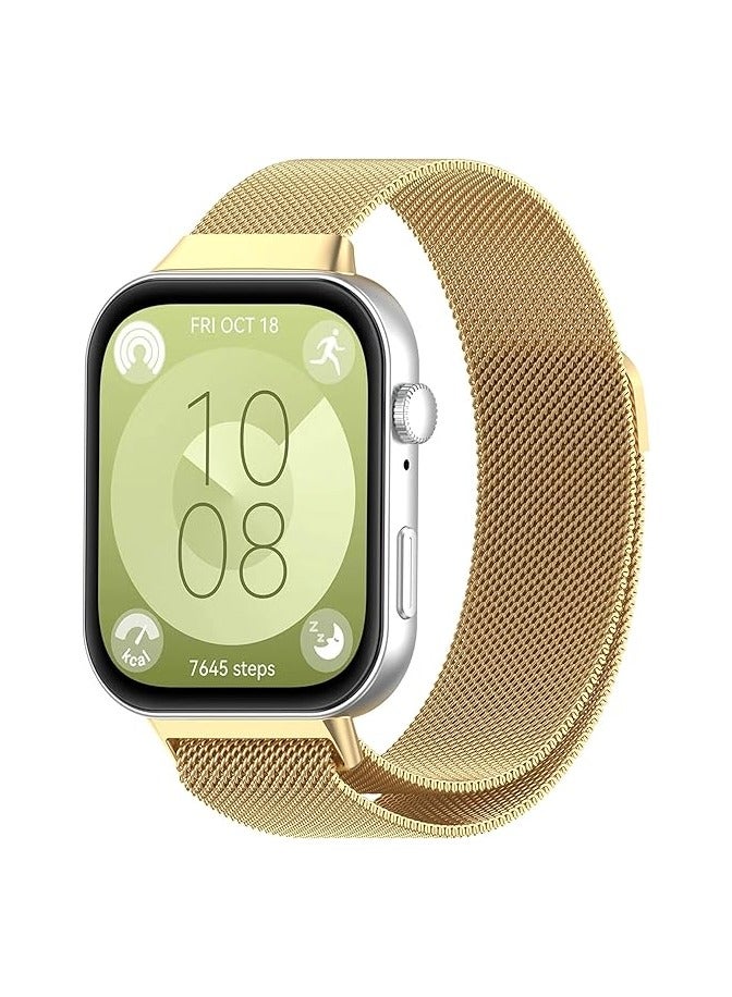 Band for Huawei Watch Fit 3 2024, Magnetic Ring Strap, Stainless Steel Wristband , Metal Mesh Band for Huawei Watch Fit 3, (Gold)  - Image 1