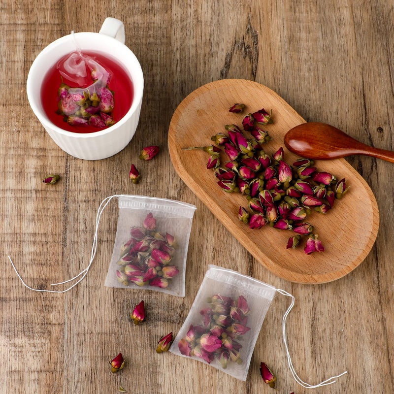 salbsever 100 Pcs Loose Tea Bags Tea Filter Bags Disposable Mesh Small Drawstring Empty Tea Bags for Coffee, Spice Sachet, Bath Cooking 2.36 x 2.75 Inch - Image 4