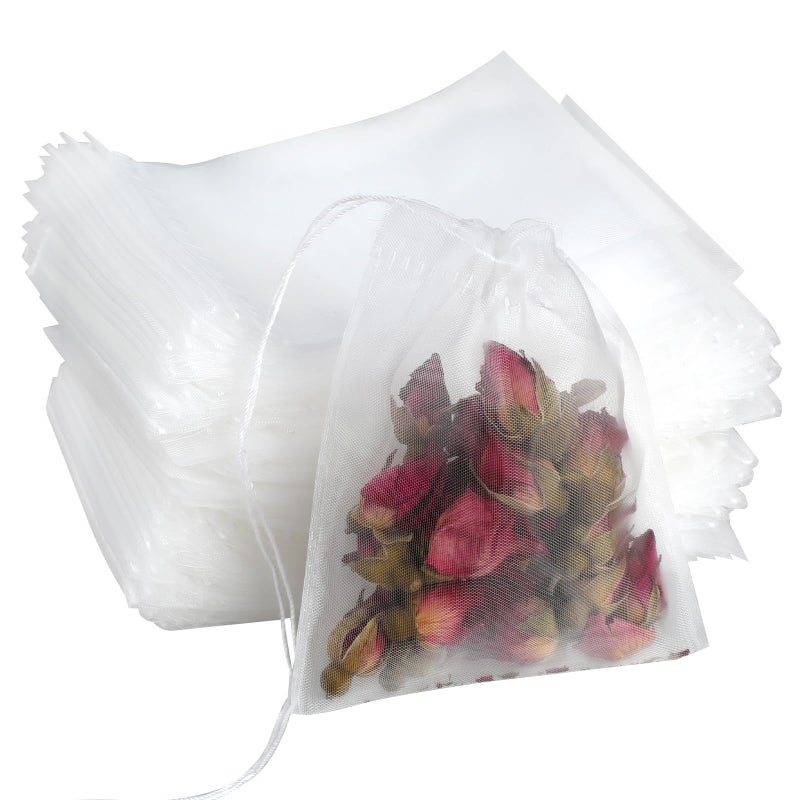 salbsever 100 Pcs Loose Tea Bags Tea Filter Bags Disposable Mesh Small Drawstring Empty Tea Bags for Coffee, Spice Sachet, Bath Cooking 2.36 x 2.75 Inch - Image 1