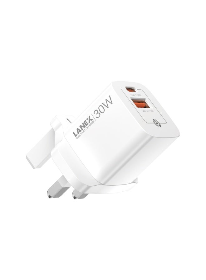 LANEX Travel Phone Charger 30W Gan fast charger (White) - Image 1