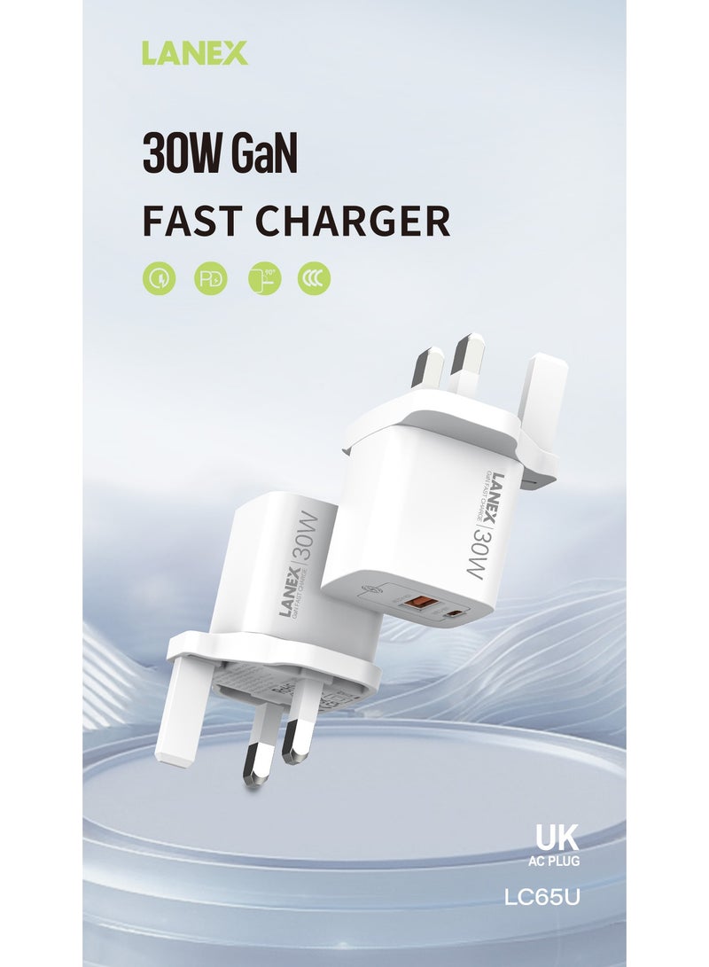 LANEX Travel Phone Charger 30W Gan fast charger (White) - Image 2