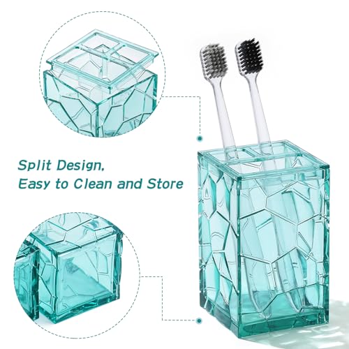 YAUKPH Clear Acrylic Bathroom Accessories Set - Rust-Free, Transparent Design - Includes Soap Dispenser, Toothbrush Holder, Cup, Soap Dish, and Toilet Brush 5-Piece (Teal Blue) - Image 4