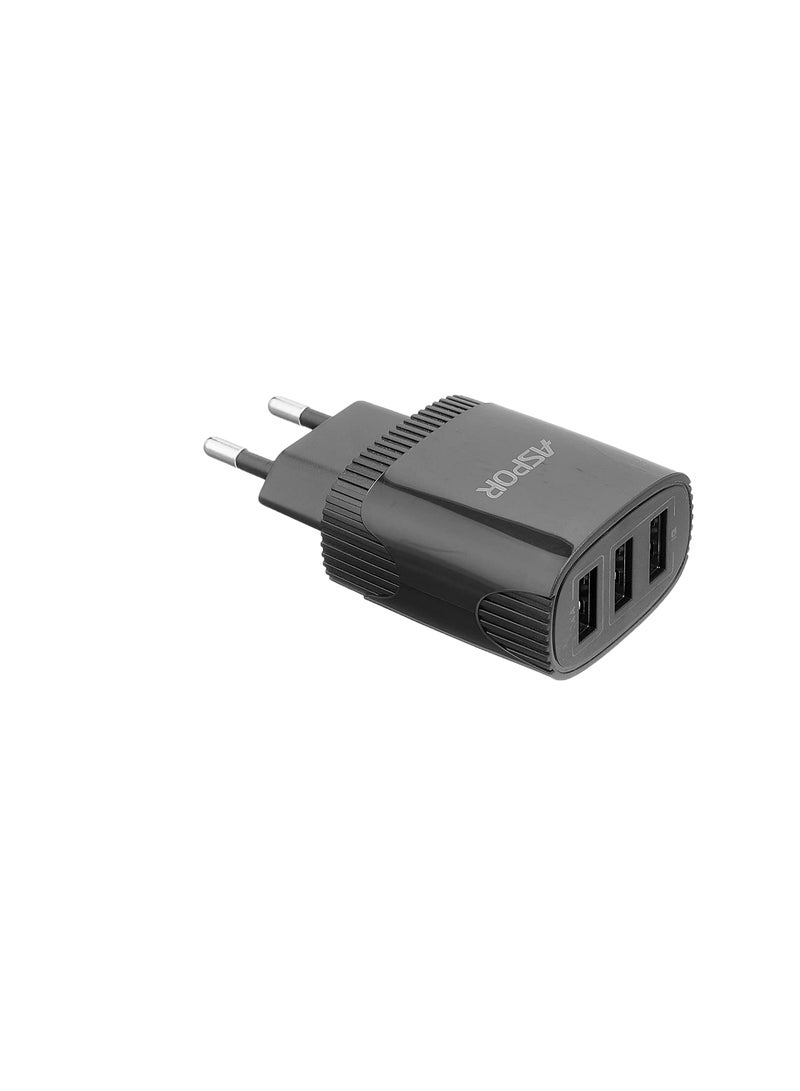 Aspor A812 2.4 A IQ Home charger Plus IPHONE Cable 3 USB - Black  - Image 3