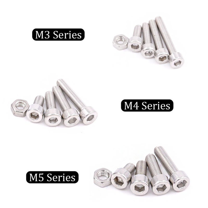 Hilitchi 510pcs M3 M4 M5 Stainless Steel Hex Socket Head Cap Bolts Screws Nuts Assortment Kit - 304 Stainless Steel (Hex Socket) - Image 4